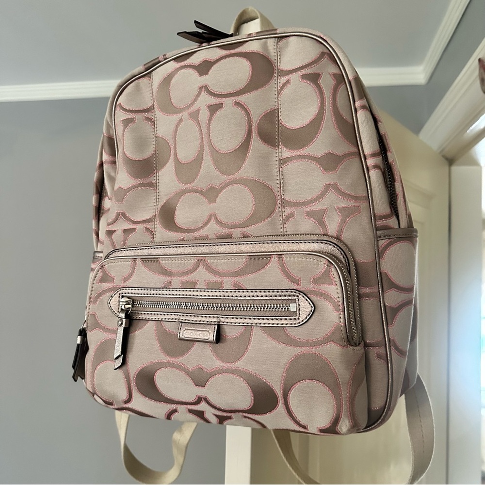 Coach Signature Pink and Beige Backpack